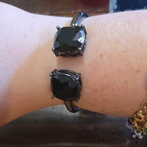 Vintage Pure Expressions Black Gemstone & Gunmetal Cuff Clamper Bracelet NWT 💫
